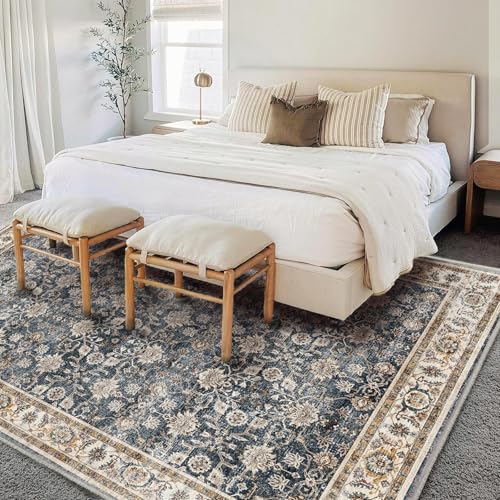 Washable Area Rug 10'x14' Boho Design Non-Shedding Easy Care Ideal for High Traffic Areas in Living Room Bedroom Office Coffee Table Kitchen Large Carpet