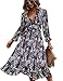 Vestido Mujer Bohemio Largo Verano Playa Fiesta Floral Manga Larga Cuello en V Maxi Vestidos Cóctel Falda Larga Vestido Swing Armada L