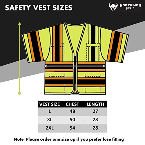 Northmon Safety Vest Sleeved High Visibility Class 3, Lightweight Mesh 8 Pockets & Zipper Fastening Construction Vest For Men & Women, Hi Vis Reflective Strips, Meets Ansi/Isea Standards, Yellow Large #TOP3