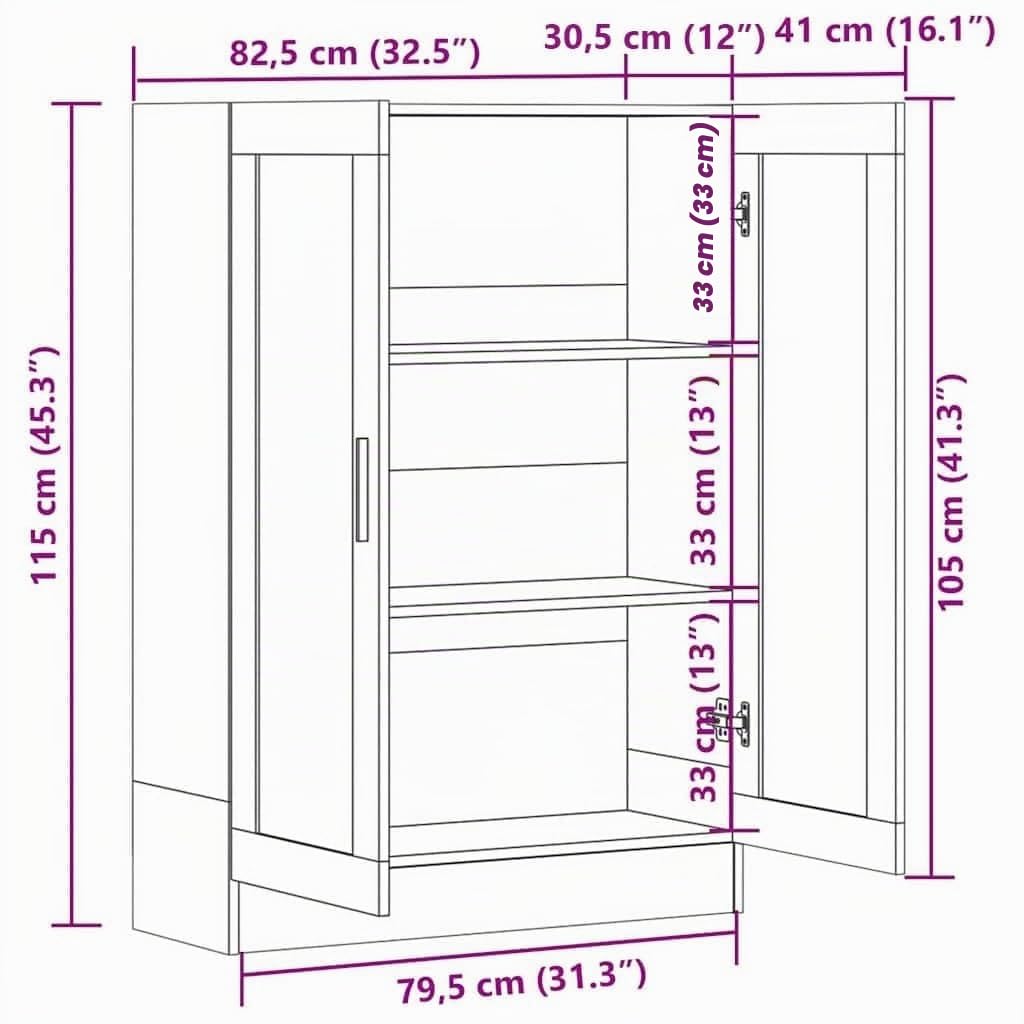vidaXL Vitrina Armario de Libros Estantería Estante Soporte Almacenamiento Oficina Hogar Decoración de Madera Contrachapada Blanco 82,5x30,5x115 cm