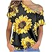 yuwo Camiseta casual sexy con estampado de girasol y cuello inclinado para mujer, Negro, XL