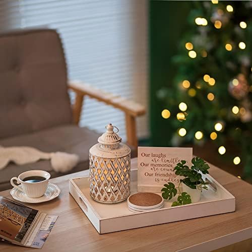 Hanobe Rectangular Decorative Wooden Tray: Rustic Brown Rectangle Trays Decor with Cutout Handles for Coffee Table Ottoman Living Room Kitchen Home Decor