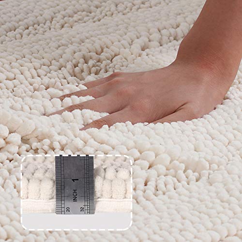 Turquoize Chenille Bath Rugs Shaggy Bathroom Rugs Non Slip Bath Rugs for Bathroom 20 x 32 and 20 x 20U Ivory Bath Rug Extra Soft and Absorbent Area Rug, (20" x 32" and 20" x 20"U), Ivory by Turquoize - Image 2