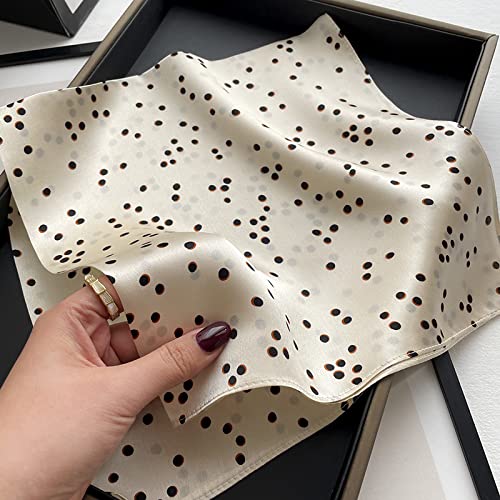 Pañuelo de seda cuadrado pequeño con estampado de lunares finos para mujer, ideal para primavera y otoño.