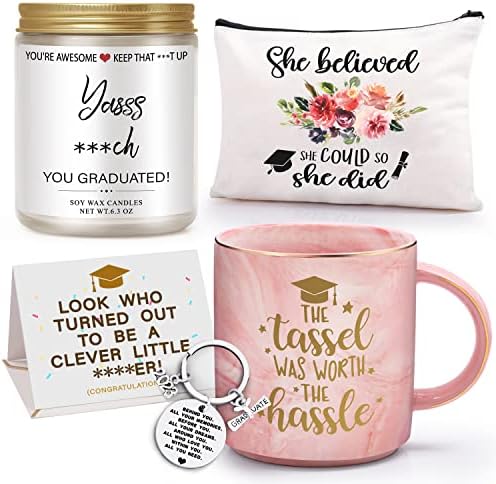 Graduation Gifts for Her 2023,Graduation Gifts The Tassel was Worth The Hassle-Graduation Coffee Mug Candles Keychain Set-College Student Gifts New Job Gift Graduated Women Congratulations Gifts