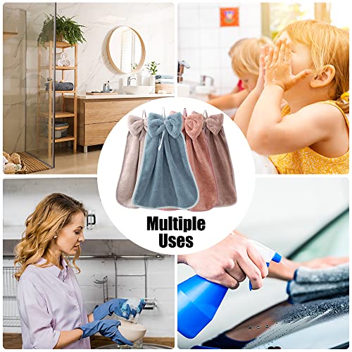 Fhdusryo 4Pcs Bowknot Hanging Hand Dry Towels, Microfiber Coral Velvet Hand Towels Hanging Loop thumb #4