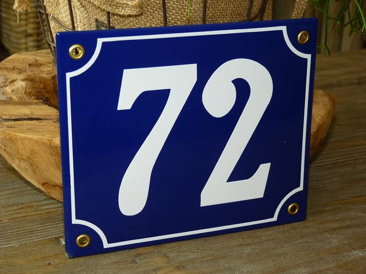 Numéro de maison émail 18x15 cm bleu n ° 72 plaque de signalétique extérieure en acier