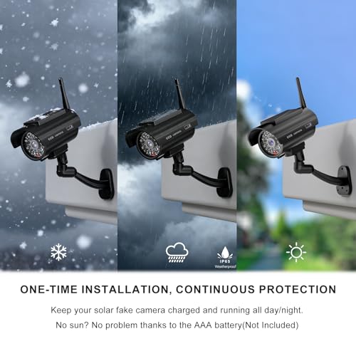 WALI Dummy Fake Camera, Solar Powered Fake Security Camera with LED Light, Simulated Surveillance Security CCTV Dome Cameras with Antenna and Warning Sticker Indoor Outdoor (SOL-TCB2), 2 Packs, Black by WALI - Image 6