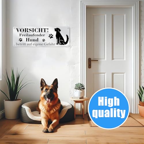 Bzzerumy Freilaufender Hund Schild, Warnung vor dem Hund, Vorsicht Hund Schild, Hundeschild, Warnschild Hund, Edelstahl Hund Warnschild, Schilder Außenbereich