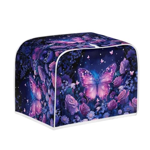 Image of Talayituse Butterfly Rose Daisy Flower Print Toaster Cover 4 Slice Wide Slot, Lightweight Dust Protection Washable Appliance Bag Bread Maker Cover, M