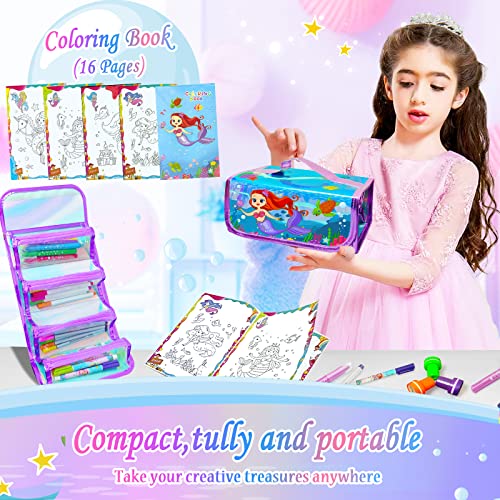 Image of weirtoya 56 PCS Washable Scented Markers with Glitter Pencil Case, Mermaid Unicorn Arts and Crafts for kids 4-6-8 Kids Coloring Drawing Kits for 4-8 Years Old Girls (Mermaid, 56)