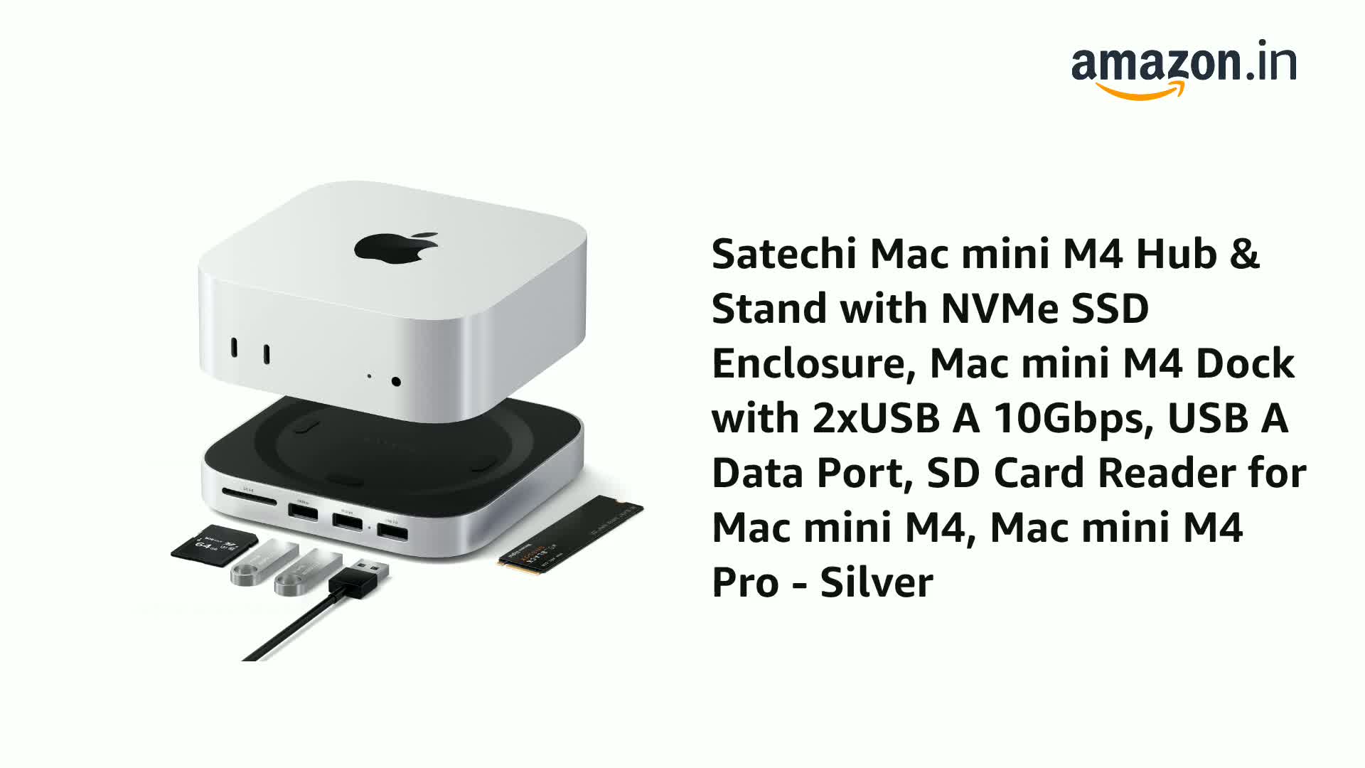 Satechi Mac mini M4 Hub & Stand with NVMe SSD Enclosure, Mac mini