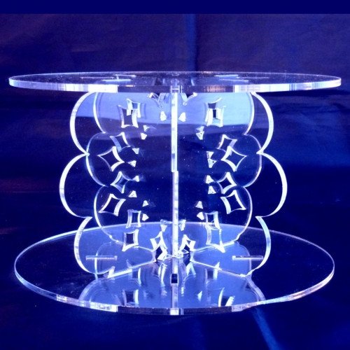 Image of Doily Design Round Single Tier Cake Stand - Clear - Base 15 cm, Top 13 cm