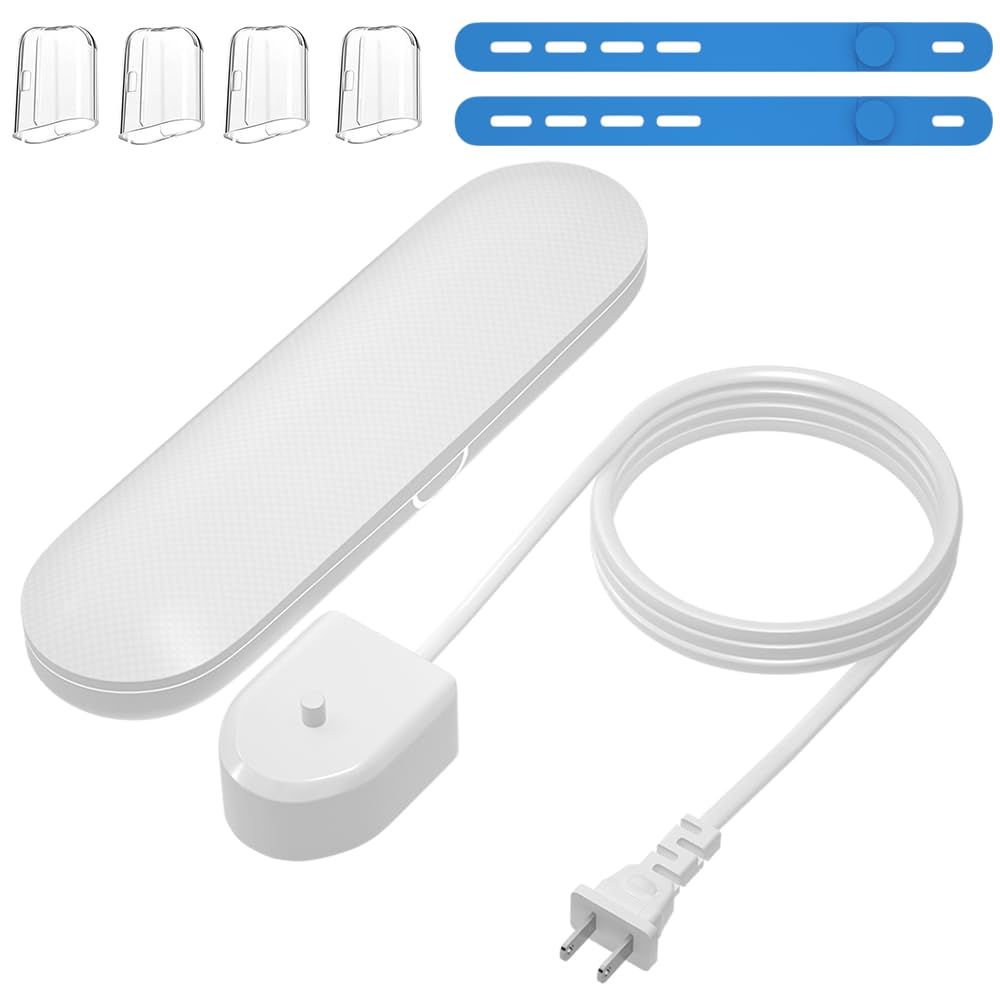 8-in-1 Ersatz-Ladestation (und Reiseetui, 4 x Zahnbürstenköpfe, staubdichte Abdeckung, 2 Silikon-Kabelbinder) für Philips Sonicare elektrische Zahnbürste HX6100/HX3000/HX6000/HX8000/HX9000 Serie
