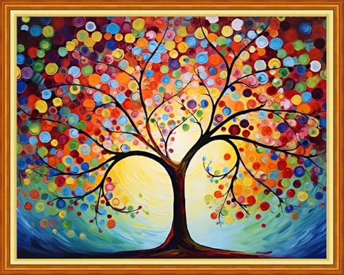 Image of Artvxeay Stamped Cross Stitch Kits | Embroidery Kits for Beginners Craft Kit Needlepoint for Adults Supplies DIY 11CT - (Colorful Moonlight Tree 16x20 inch)