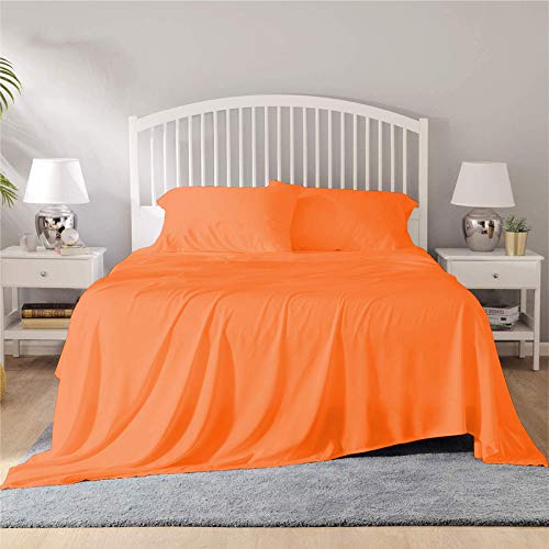 Image of YRM Bedding's - Egyptian Cotton Bedsheet 400-TC Premium Hotel Quality 1 Bedsheet (102x108) + 2 Pillow Covers (18x28) - (King Size, Orange Color)
