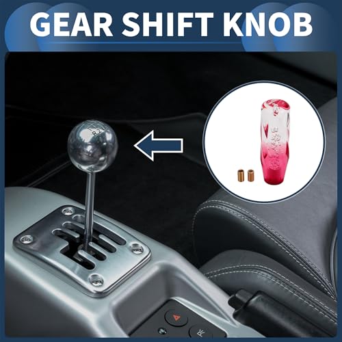 INFINAUTO Car Shift Knob, 15cm Universal for Automatic and Manual Vehicle Gear Shifter Knob with 2 Adapter Acrylic Clear Red, 1 Set - Thumbnail 2