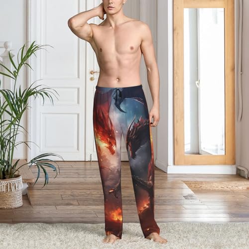 Mens Pajama Pants Bottoms With Pockets- Fire Sky Dragon Soft Men Lounge Pants, Comfy Mens Pj Pants2