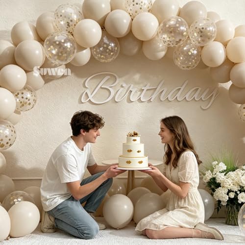 Image of SUWEN 47PCS White Sand Latex Balloons and Confetti Balloons Set
