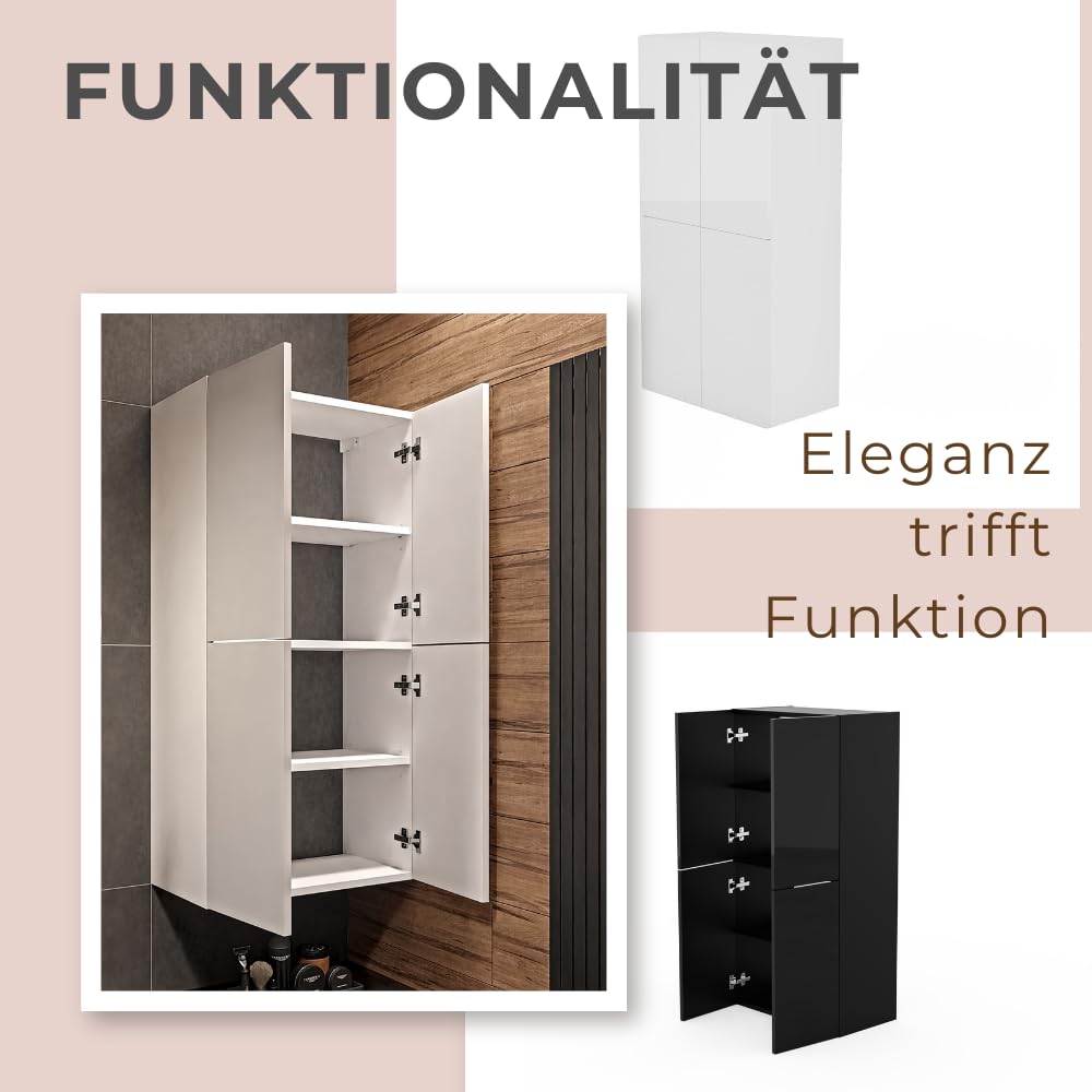 Badschrank Weiß B: 60 cm H: 120 cm T: 34 cm Badezimmerschrank Hängend Front Hochglanz Korpus Matt Hängeschrank Badezimmer Toilettenregal Badezimmermöbel