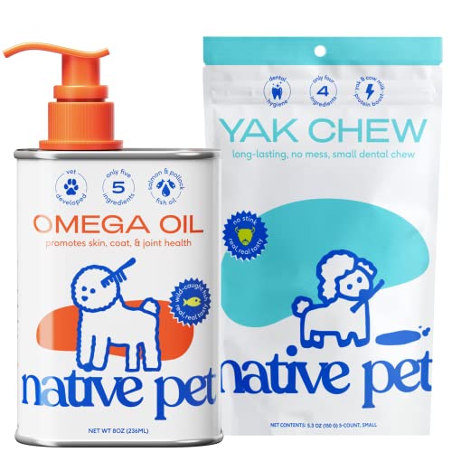 Native Pet Omega Oil For Dogs - Dog Fish Oil Supplements & Yak Chews For Dogs | Pasture-Raised And Organic Yak Cheese Himalayan Churpi Chews | 8 Oz. & 5 Small Yak Chews #TOP10