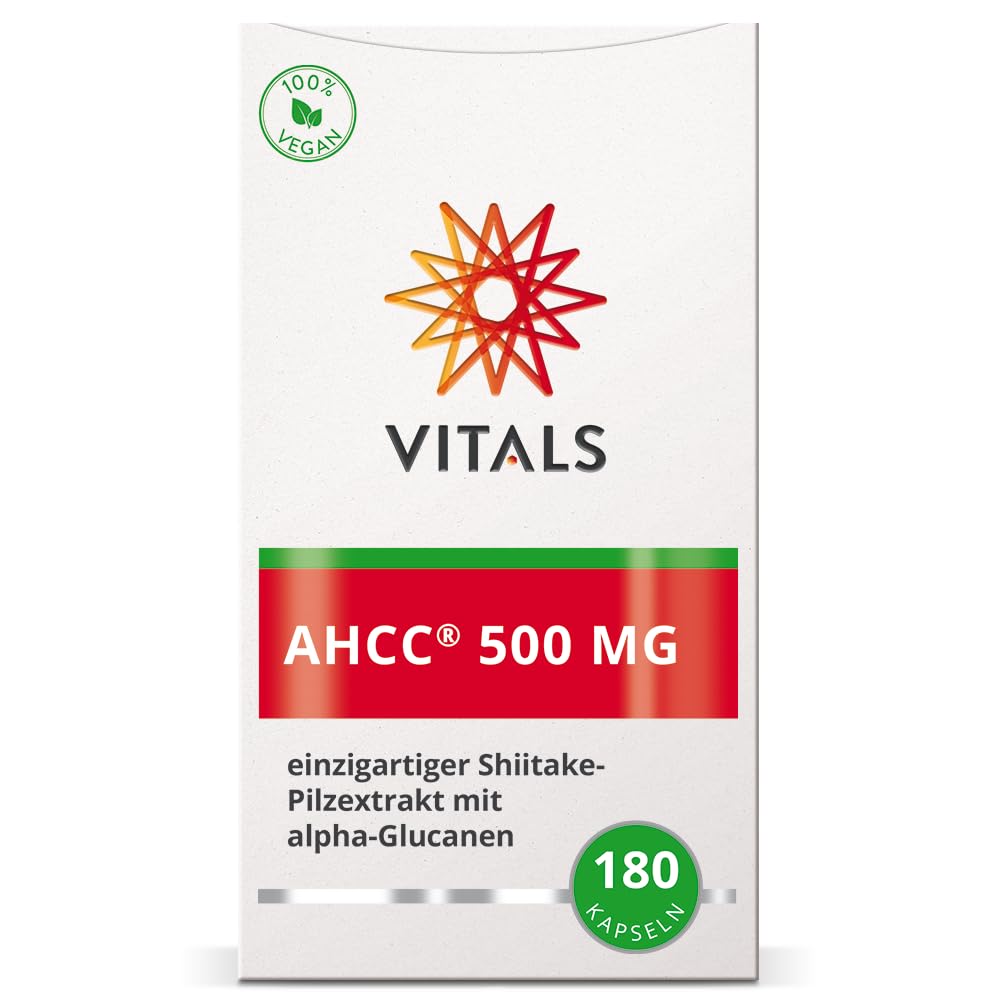 Vitals - AHCC 500 mg, 180 Kapseln, mit Alpha-Glucanen. 100% Vegan. Originalprodukt von den ursprünglichen Entdeckern
