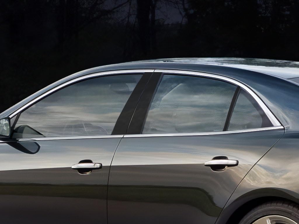Rvinyl Pillar Post Window Trim Compatible with Chevrolet Malibu 2013-2015 - Gloss (Black)