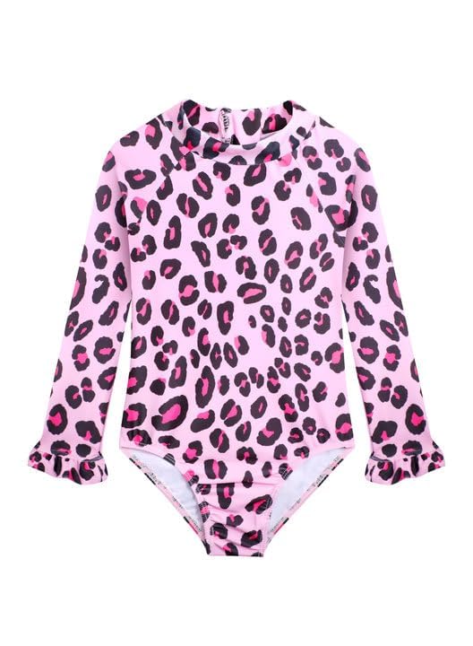 Image of Alakuoti Long Sleeve One Piece Ruffle Swimsuit for Toddler Girls Baby Girl Rashguard Shirt with UPF 50+ Sun Protection
