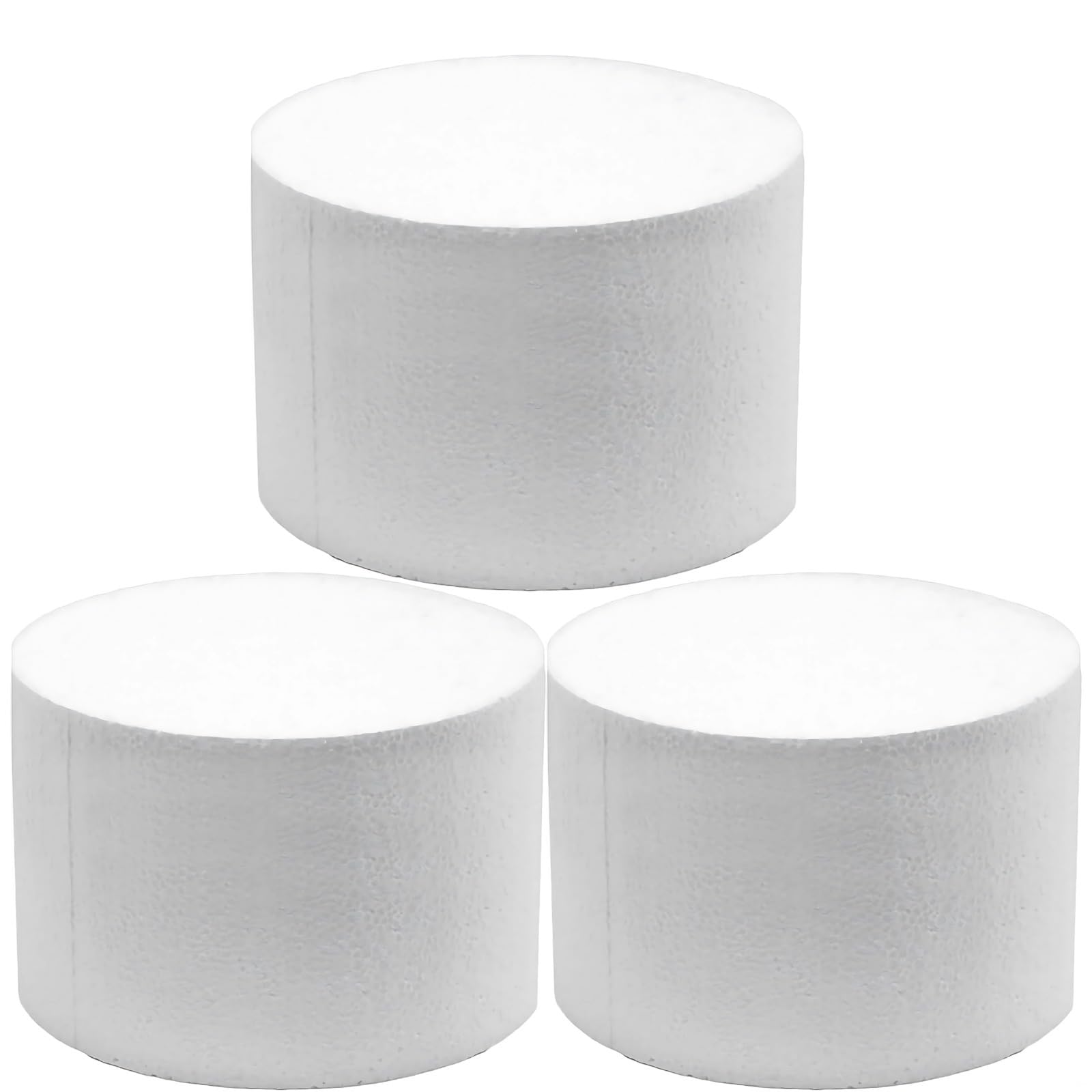 Cake Dummies Set Of 3, 5.9 X 2 In / 15 X 5 Cm Cake Round, White Polystyrene Foam Cake, For Decorating And Training