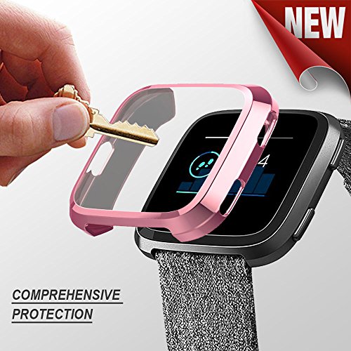 Fitbit Versa case,Ankertoy Fitbit Versa Screen Protector TPU All-Around Full Front Protective Case 0.3mm HD Clear Cover for Fitbit Versa Smart Fitness Watch (Pink)