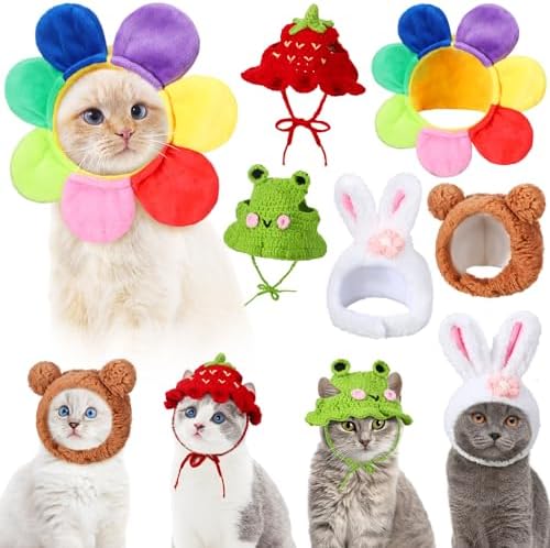 Weewooday 5 Pieces Cat Costume Bunny Hat Outfit with Ears Funny C...