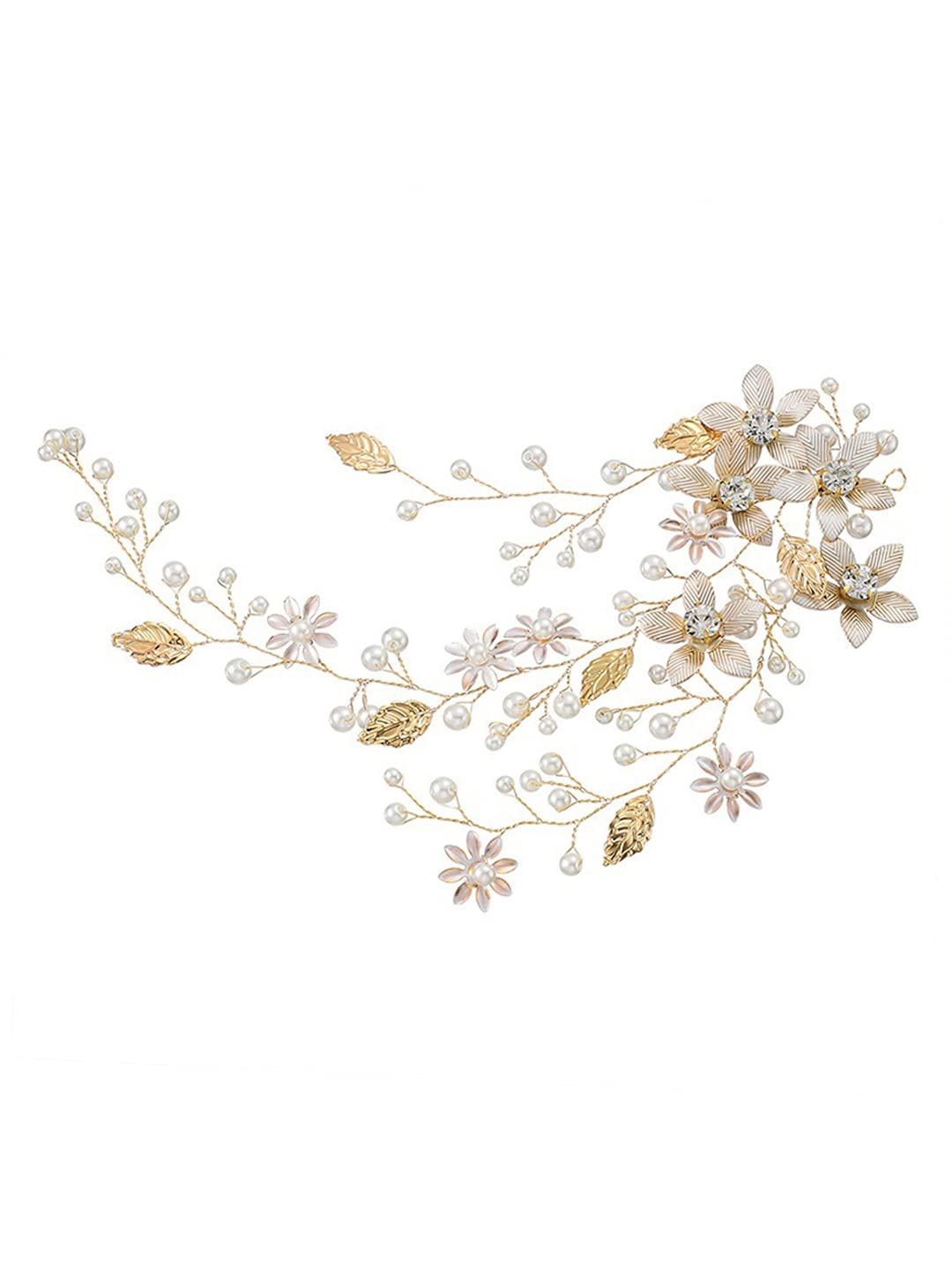 Yellow ChimesBridal Metal Hair Vine for Women and Girls Bridal Hair Accessories Golden Headband Floral Bridal Wedding Head Band Hair Vine