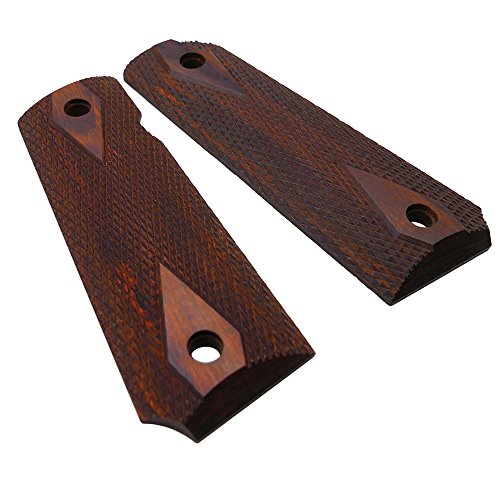 Cool Hand 1911 Rosewood Grips, Gun Grips Screws Included, Full Size (Government/Commander), Checker Diamond Cut, Ambi Safety Cut, Brown