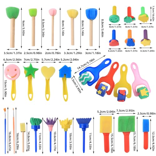 Schwamm Malerei Pinsel Set, 30 Stücke Kinder Malwerkzeuge Set, Schwamm Pinsel Set, Kinder Früherziehung Lernen Zeichnung Werkzeuge Art Draw Tools für DIY Kunsthandwerk