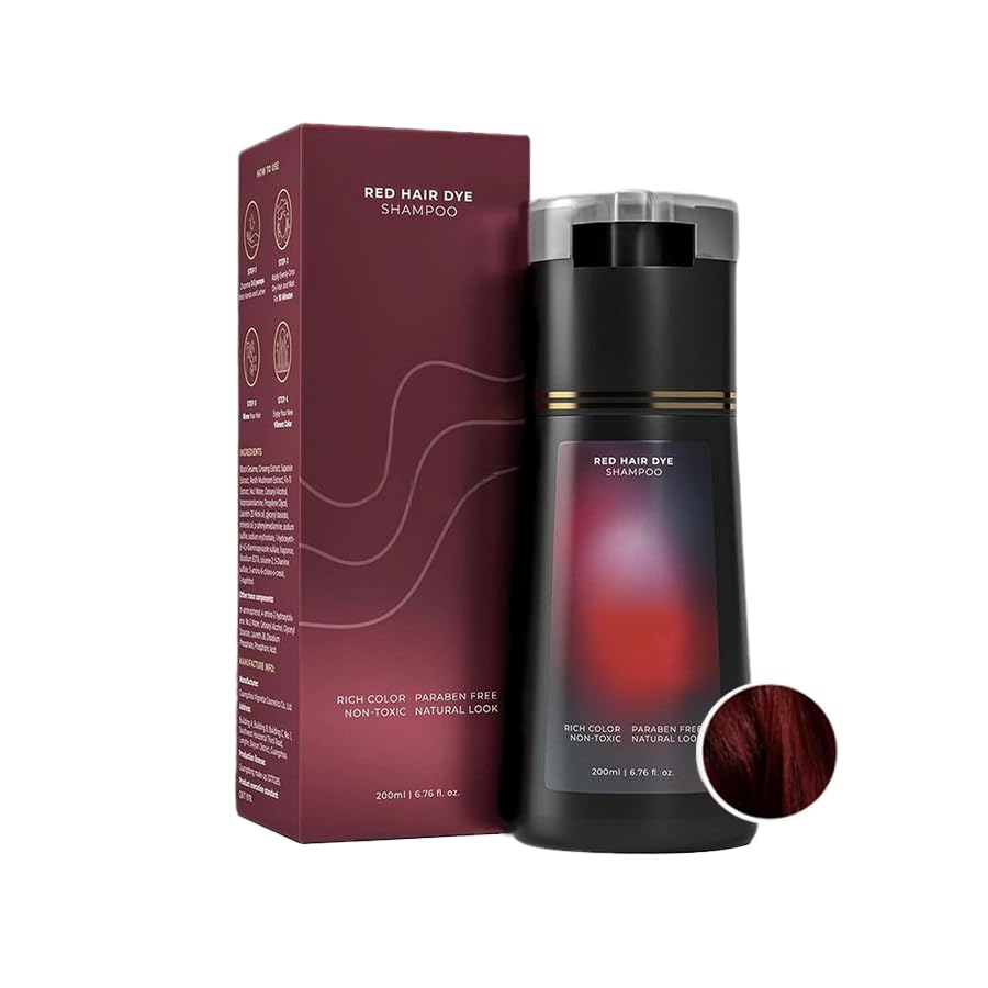 Hair Dye Shampoo, Hair Color Dye Shampoo, Hair Care Instant Dye, Natural Hair Color for Gray Hair Coverage, Suitable for Women & Men(Red)
