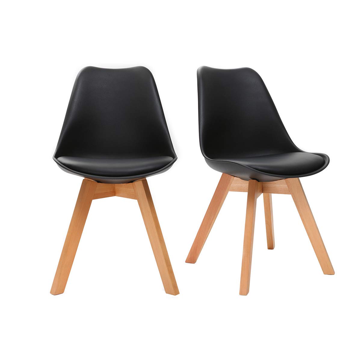 Chaises Design Noires avec Pieds Bois Clair (Lot de 2) Pauline