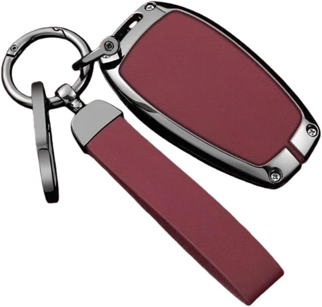 Zinc Alloy Leather Car Remote Key Case Cover Shell Compatible with Subaru WRX XV Crosstrek Legacy BRZ Forester Impreza STi Outback 2015-2019(B-red Keyring)