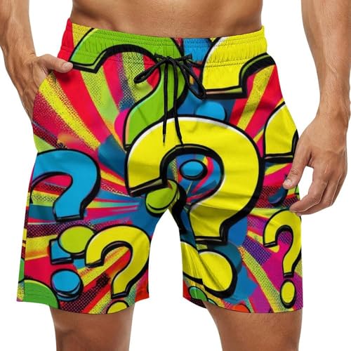 Colorful Question Marks Men Swim Shorts Swimwear Bathing Suits Swimming Trunks Beach Shorts with Pockets S - Main Image