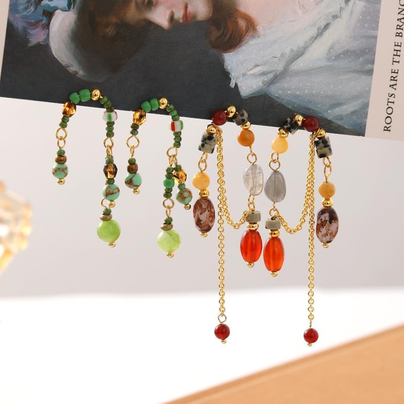 Bohemian Style Natural Stones Tassel Earrings for Women, Retro Fashion Versatile Earrings Common Luxury Handmade Beads Earrings - Image 5