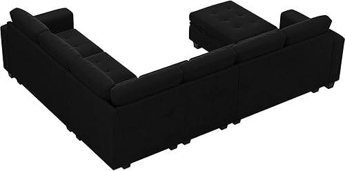 Miniatura 9 de Belffin Sofá modular de terciopelo con almacenamiento otomano de 6 plazas en forma de L, sofá modular modular con diván reversible, sofá seccional