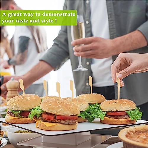 300PCS Cocktail Picks Bamboo Skewers for Appetizers, FATLODA Paddle Wooden Skewers, Fancy Flat Toothpicks for Appetizers, 4.7 IN Bamboo Sticks for Party Sandwich Fruit Charcuterie Boards Accessories - Image 3