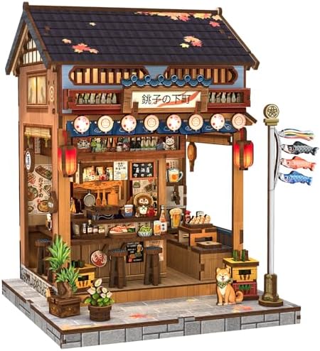 CUTEBEE Book Nook Kit für Erwachsene - Japanisches Izakaya Miniaturhaus, 3D Holzpuzzle DIY zum Selberbauen, Deko für Bücherregal, Kreative Geschenkidee (Choshi no Shitamachi)