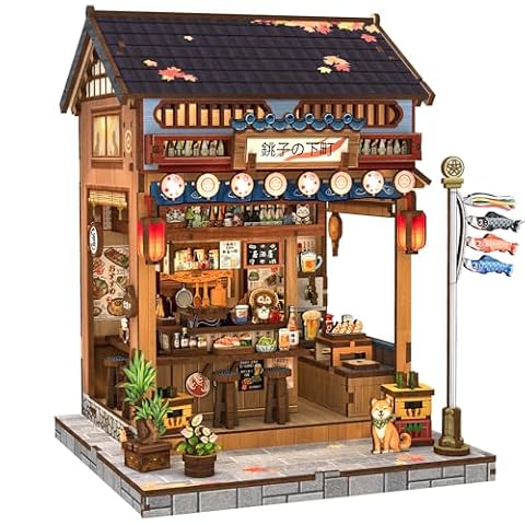 CUTEBEE Book Nook Kit-Domek Dla Lalek Z Oświetleniem LED I Osłoną Przed Kurzem,Ekskluzywne Japońskie Wnętrze,Deko Do Biblioteczki,Prezenty(Choshi no Shitamachi)