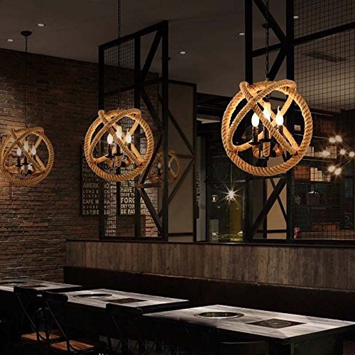 Baycheer Hl371869 Industrial Retro Style Metal Hemp Rope Globe Cage Round Pendant Lamp Fixture Pendant Light Chandelier With 3 E12/14 Bulbs #TOP3