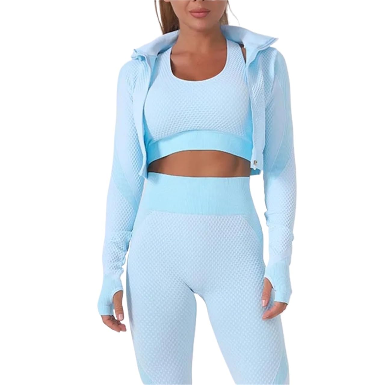 Set da yoga da donna Set da yoga estivo donna Completo sportivo e fitness senza cuciture tre pezzi attillato con chiusura in vita ad asciugatura rapida