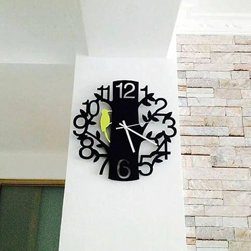 Miniatura 4 de Reloj de pared 3D de pájaro en el árbol de 14 pulgadas, decoración silenciosa sin tictac, espejo familiar, reloj de pared, kit de calcomanías para