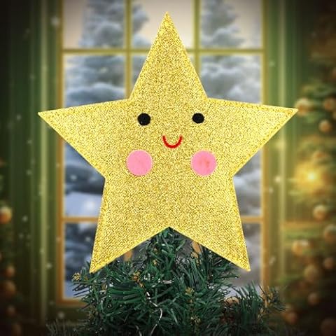 Gejoy Gold Glitter Star Christmas Tree Topper Cover