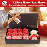 Cyrank 12 Rosa de Jabon Flor + Bonito Felpa Oso, Caja de Regalo...