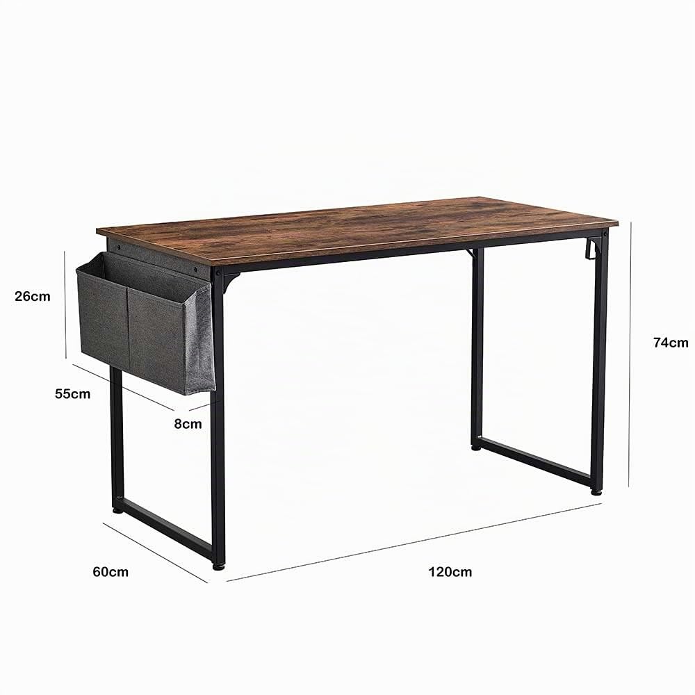 BAKAJI Scrivania Tavolo da Lavoro Porta Pc Computer Piano in Legno MDF con Struttura in Metallo Organizer Portatutto in Tessuto e Gancio Casa Ufficio Design Moderno Industriale 120 x 60 x H74 cm