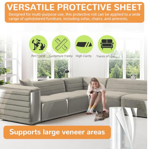 Image of Qpets Clear Cat Scratch Protector Self-Adhesive PVC Furniture Guard Transparent Anti-Scratch Film Shield for Couches Chairs & Upholstery Protection Compatible with ClearGuard (45x300cm)